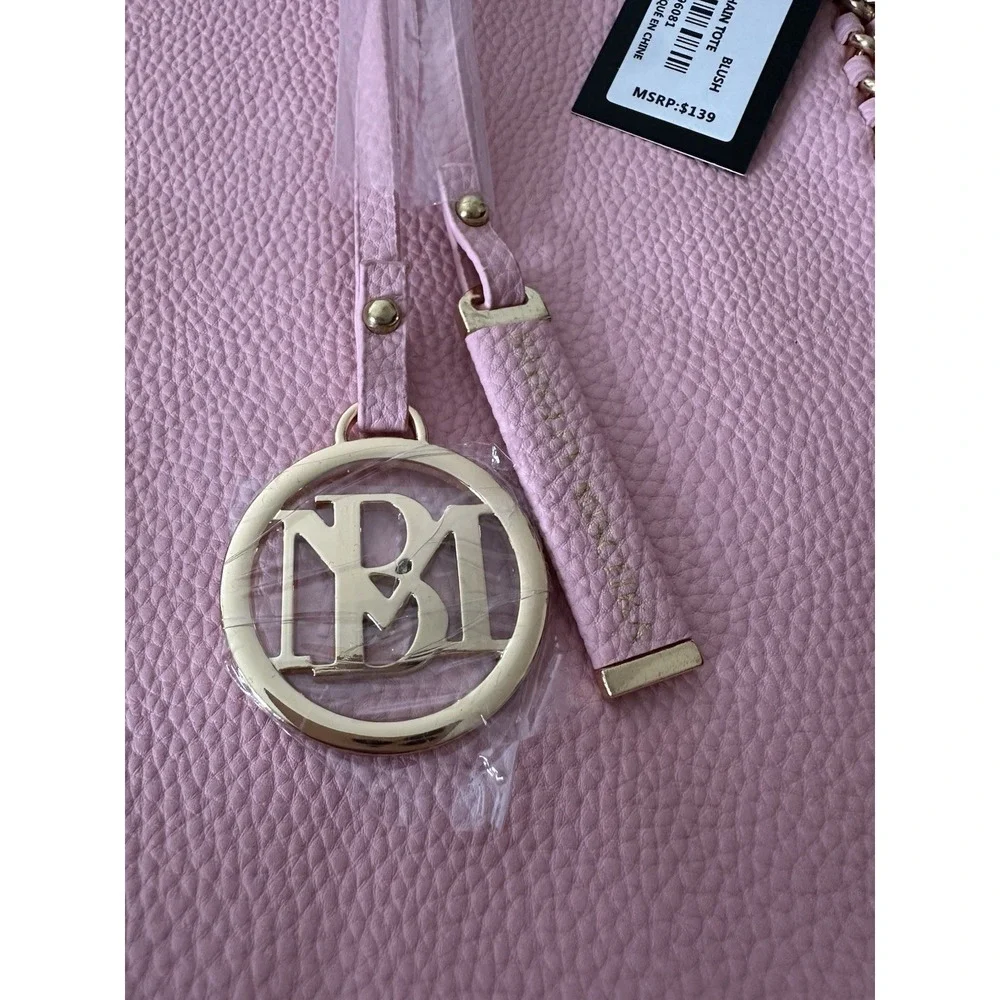 New Badgley Mischka Tote Bag Pink Large Vegan Leather Glam Designer coquette‎
